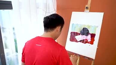 油墨画实拍学生学习画画视频的预览图